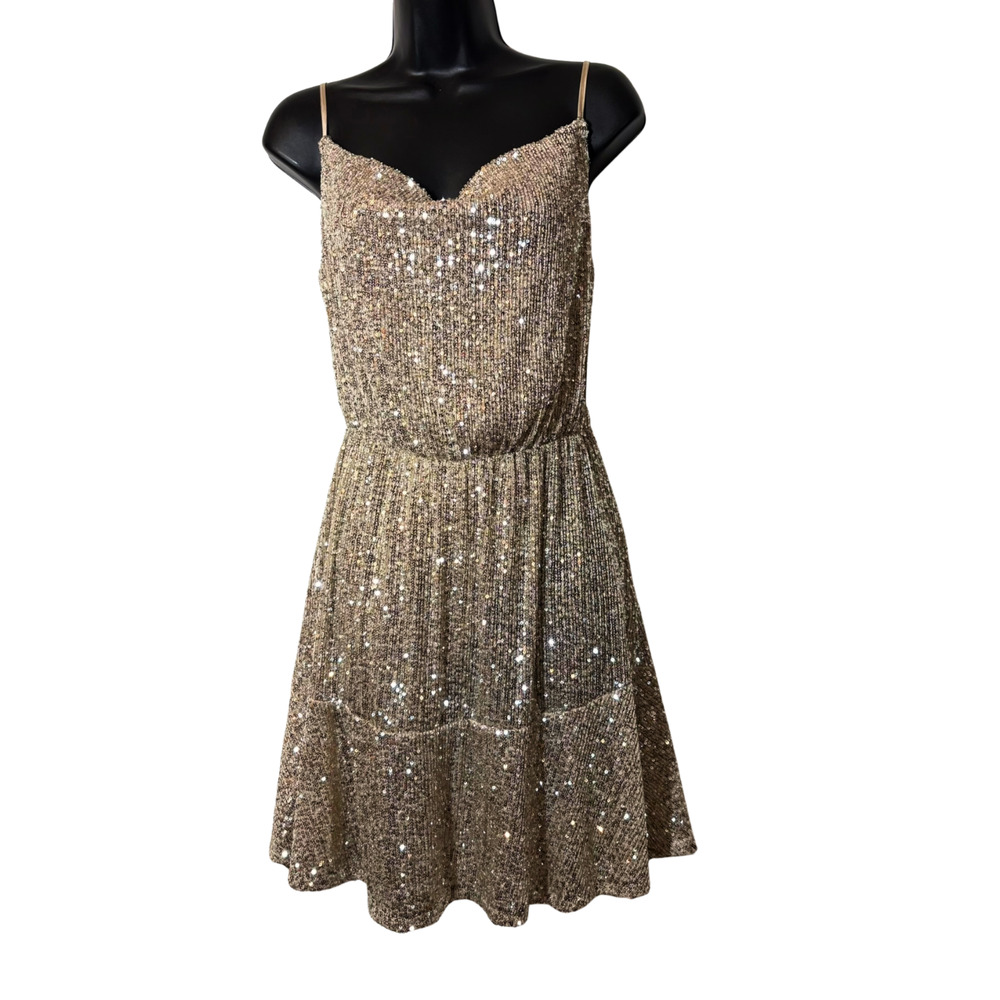 so Party Dress Champagne Sequins Spaghettis Strap M NEW Party Dance Cocktail